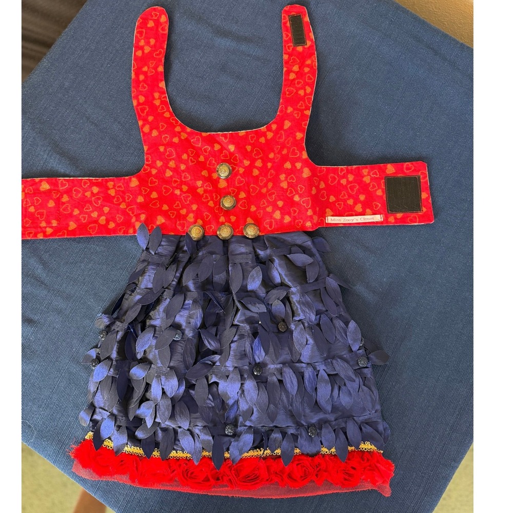 Dog Dress Small Red Navy Heart Print‎ Rosette Handmade Formal Miss Zoey's Closet